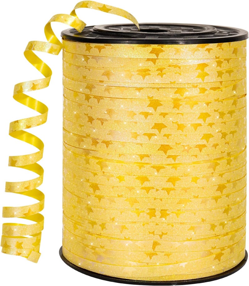 HimBen 500 Yards Curling Ribbon for Gift Wrapping, 3/16" Balloon String for Christmas Valentine Birthday Wedding Party Festival Decoration, Crafts, Flower Bouquet(Glitter Star Yellow) - Image 1